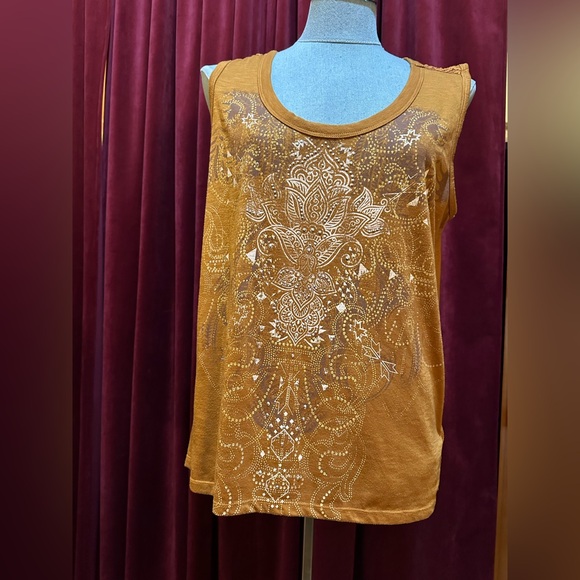 Tru Self lace & stud blouse XL Rust orange New w/o Tags longer in back than frnt - Picture 1 of 10